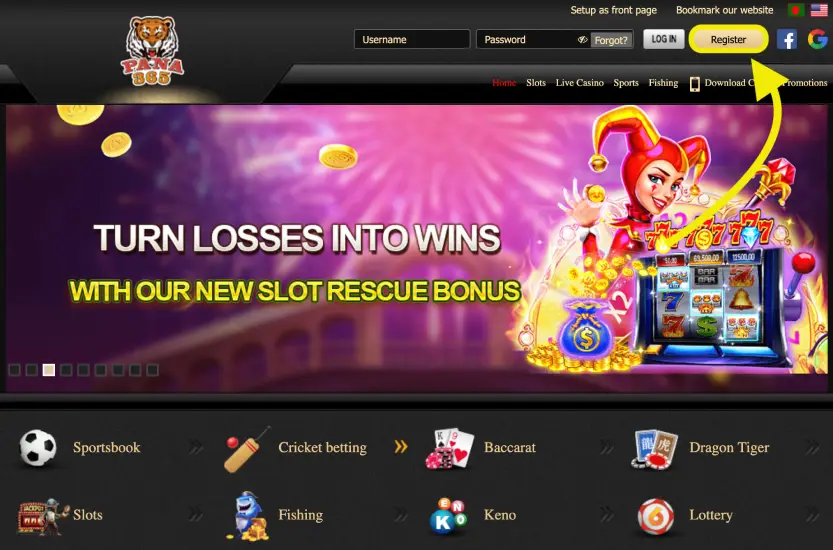 Registration on the official website of the casino PANA365